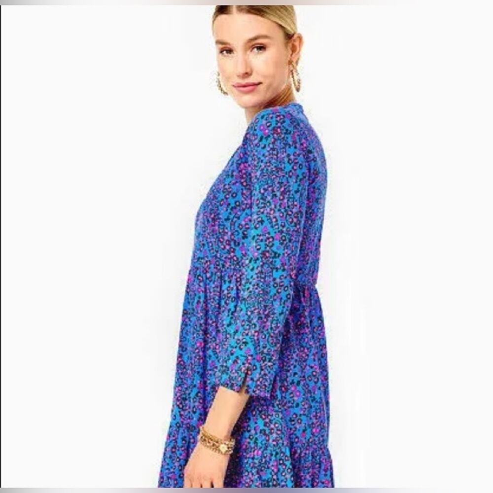 Lilly Pulitzer Alaina 3/4 Sleeve Dress Blue Flare in Growl and Prowl - Picture 11 of 13